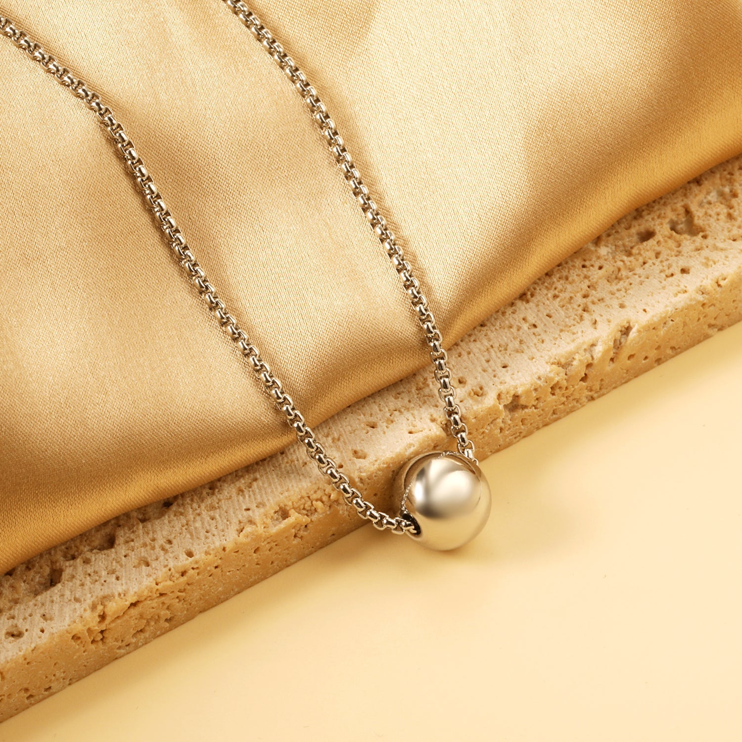 Steel Bead Pendant 12mm Necklace 45+5cm asonjewelry