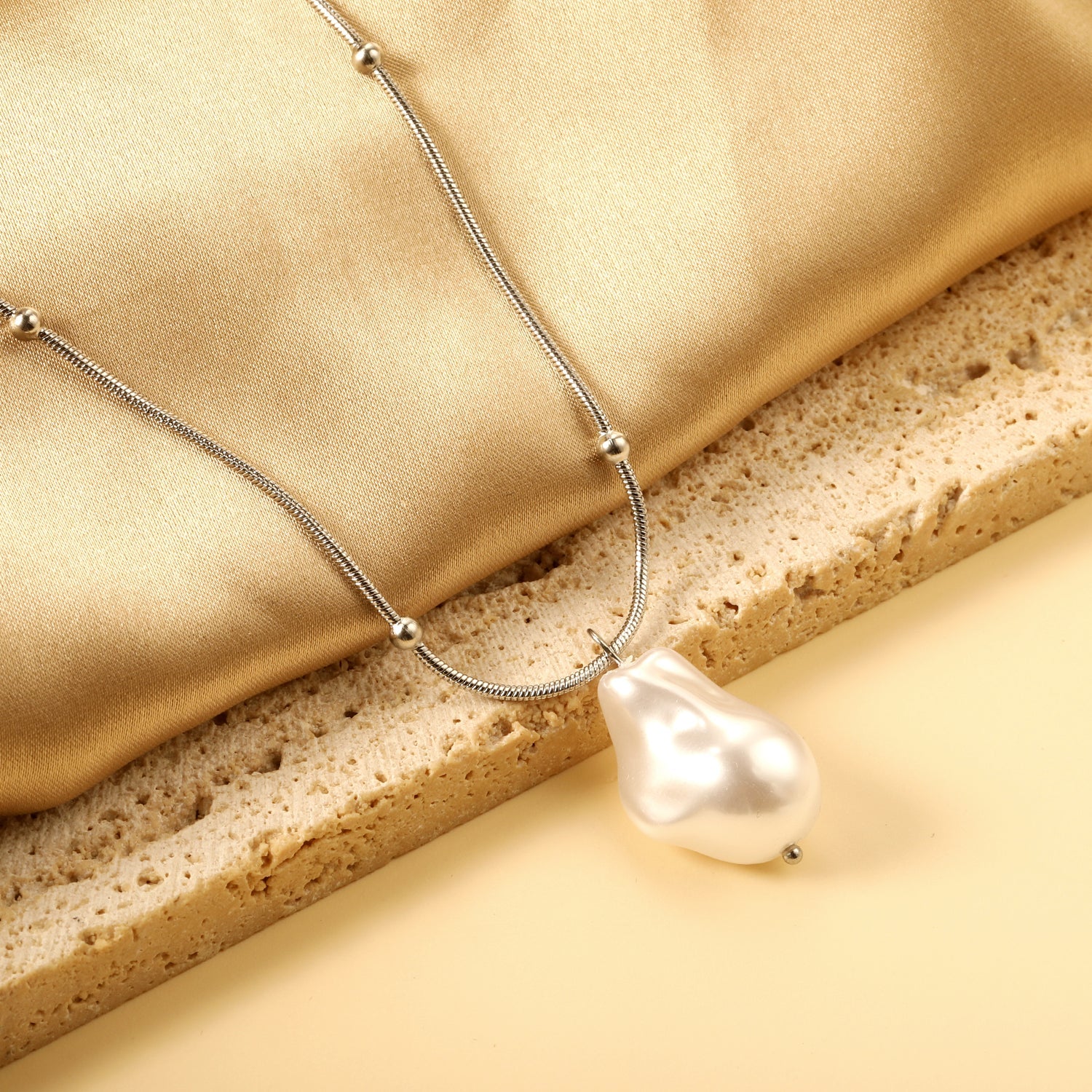 Shaped white pearl pendant 15.5*22mm necklace 45+5cm asonjewelry