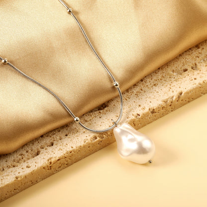 Shaped white pearl pendant 15.5*22mm necklace 45+5cm asonjewelry