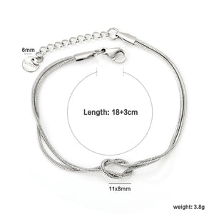 11*8mm double-layer knotted 1.3 round snake 18+3cm+6mm round tail tag bracelet steel color