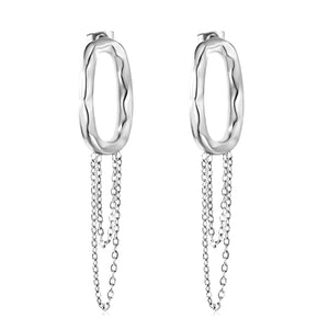 13*25.5mm oval hoop earrings with tassels and chain 19.5*39mm stud earrings Steel color/gold color