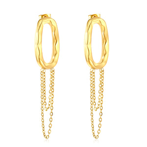 13*25.5mm oval hoop earrings with tassels and chain 19.5*39mm stud earrings Steel color/gold color