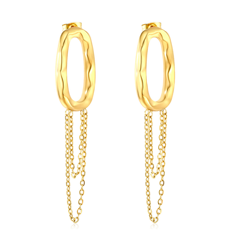 13*25.5mm oval hoop earrings with tassels and chain 19.5*39mm stud earrings Steel color/gold color