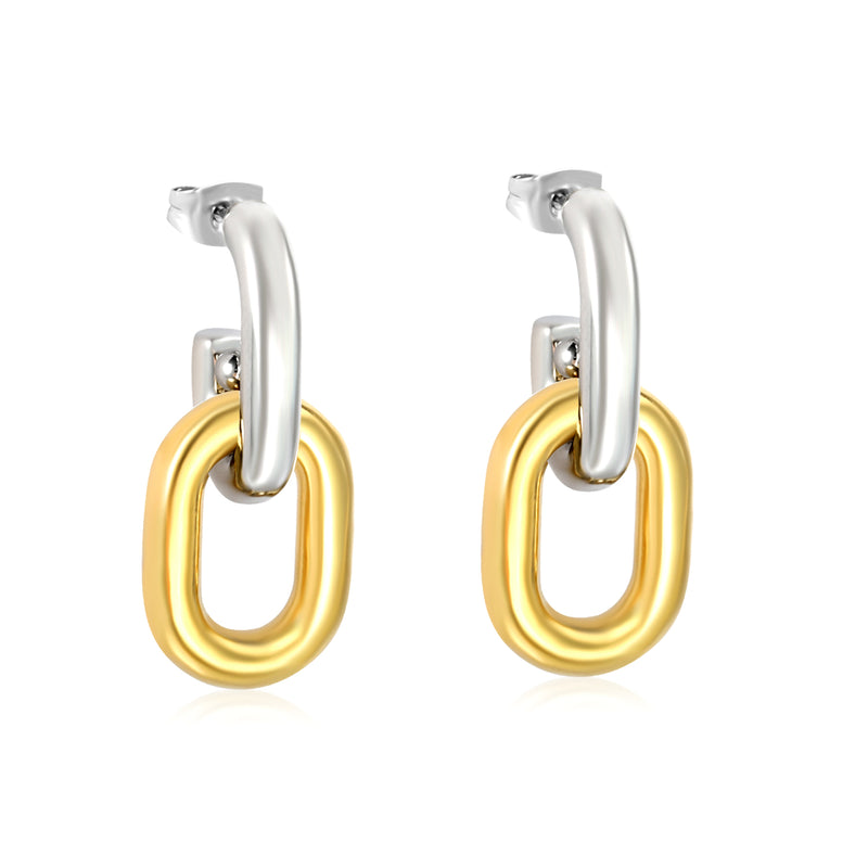 2x10mm Inner Diameter 14x20mm Double Ring Chain Earring, Two-Tone Gold