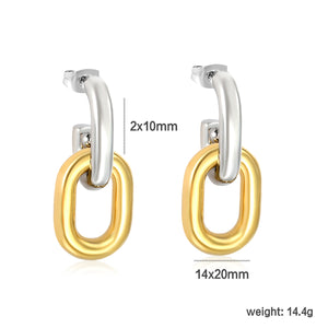 2x10mm Inner Diameter 14x20mm Double Ring Chain Earring, Two-Tone Gold