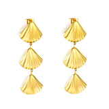 18 x 20mm three-shell fringe pendant ear stud, gold