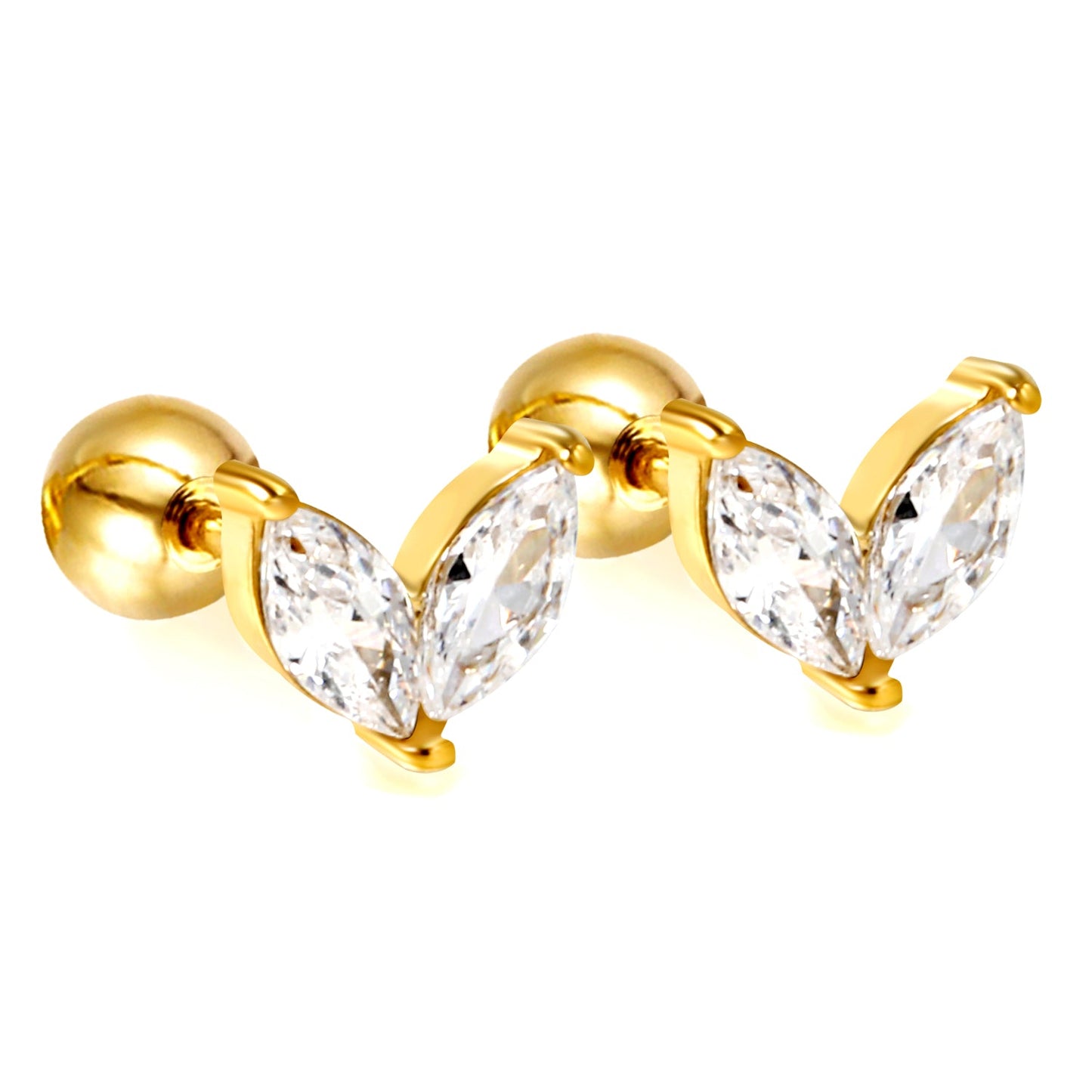 Steel ball screw plugs small seedling buds with white diamonds earrings 6.6*5.8mm asonjewelry