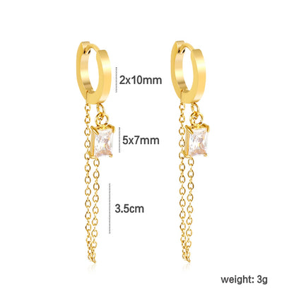 2.0*10mm ear hook 5*7mm white/green/pink/purple zirconia 3.5cm tassel earrings Gold asonjewelry