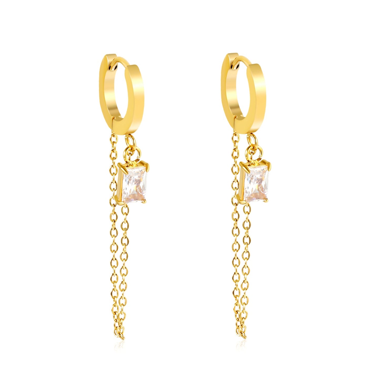 2.0*10mm ear hook 5*7mm white/green/pink/purple zirconia 3.5cm tassel earrings Gold asonjewelry