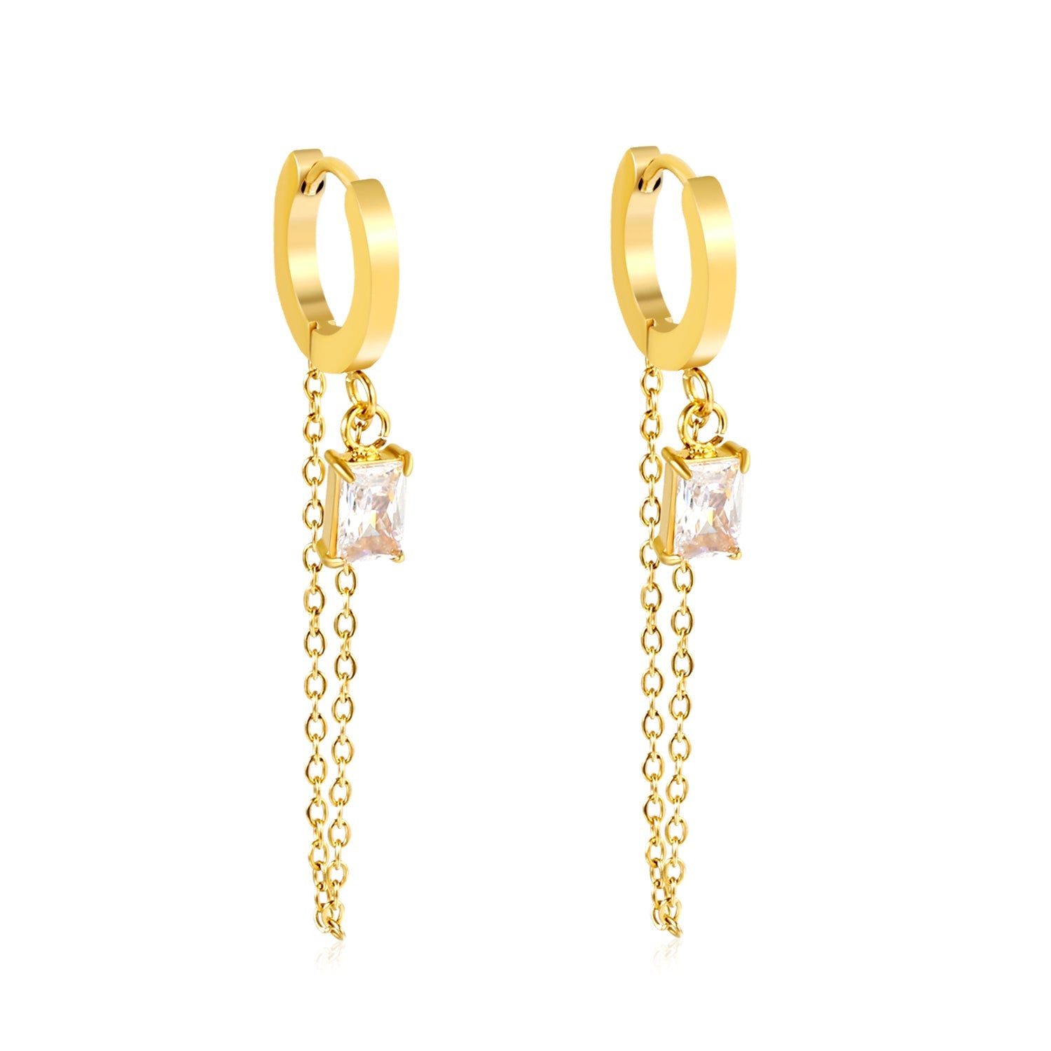 2.0*10mm ear hook 5*7mm white/green/pink/purple zirconia 3.5cm tassel earrings Gold asonjewelry