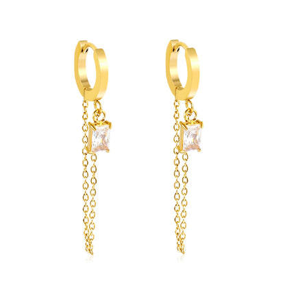 2.0*10mm ear hook 5*7mm white/green/pink/purple zirconia 3.5cm tassel earrings Gold asonjewelry