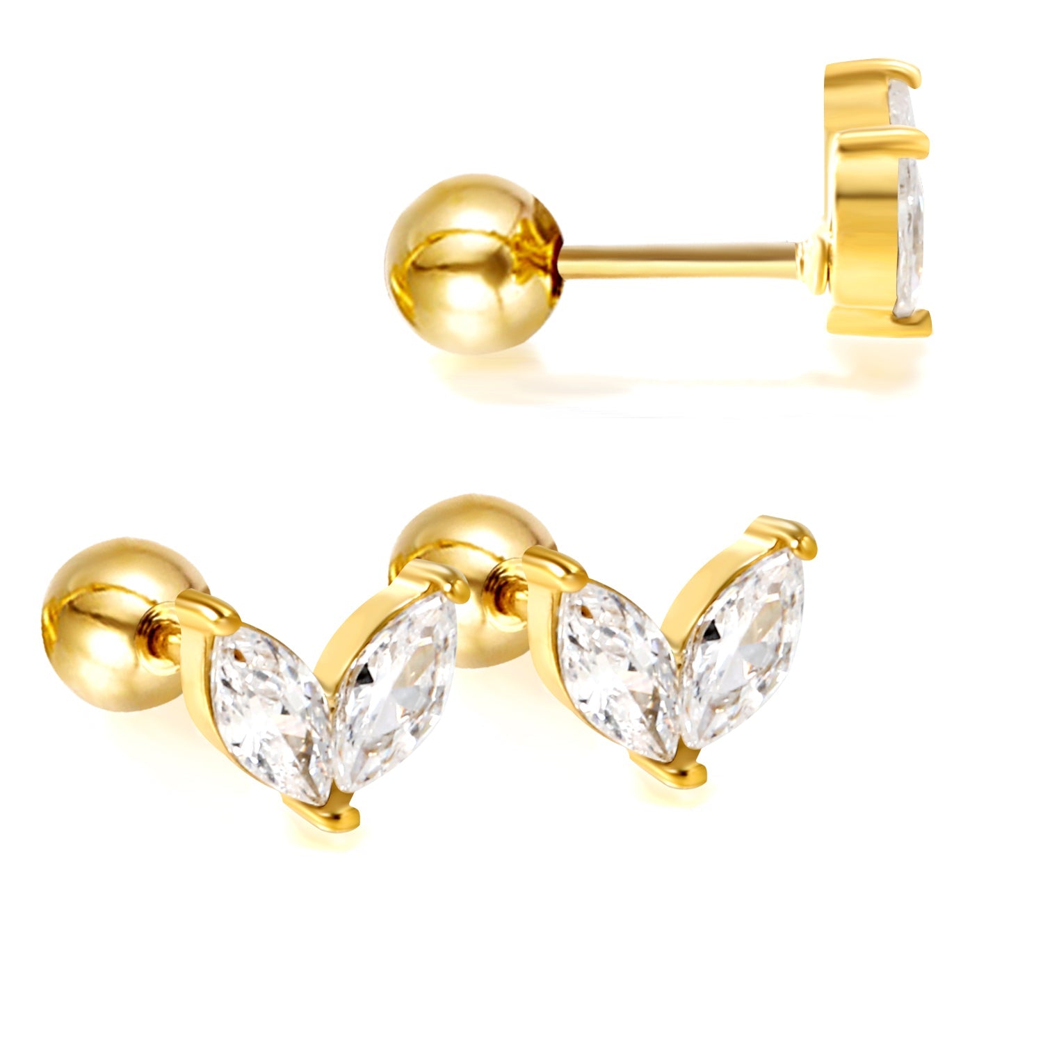 Steel ball screw plugs small seedling buds with white diamonds earrings 6.6*5.8mm asonjewelry