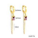 2.0*10mm ear hook 5*7mm white/green/pink/purple zirconia 3.5cm tassel earrings Gold