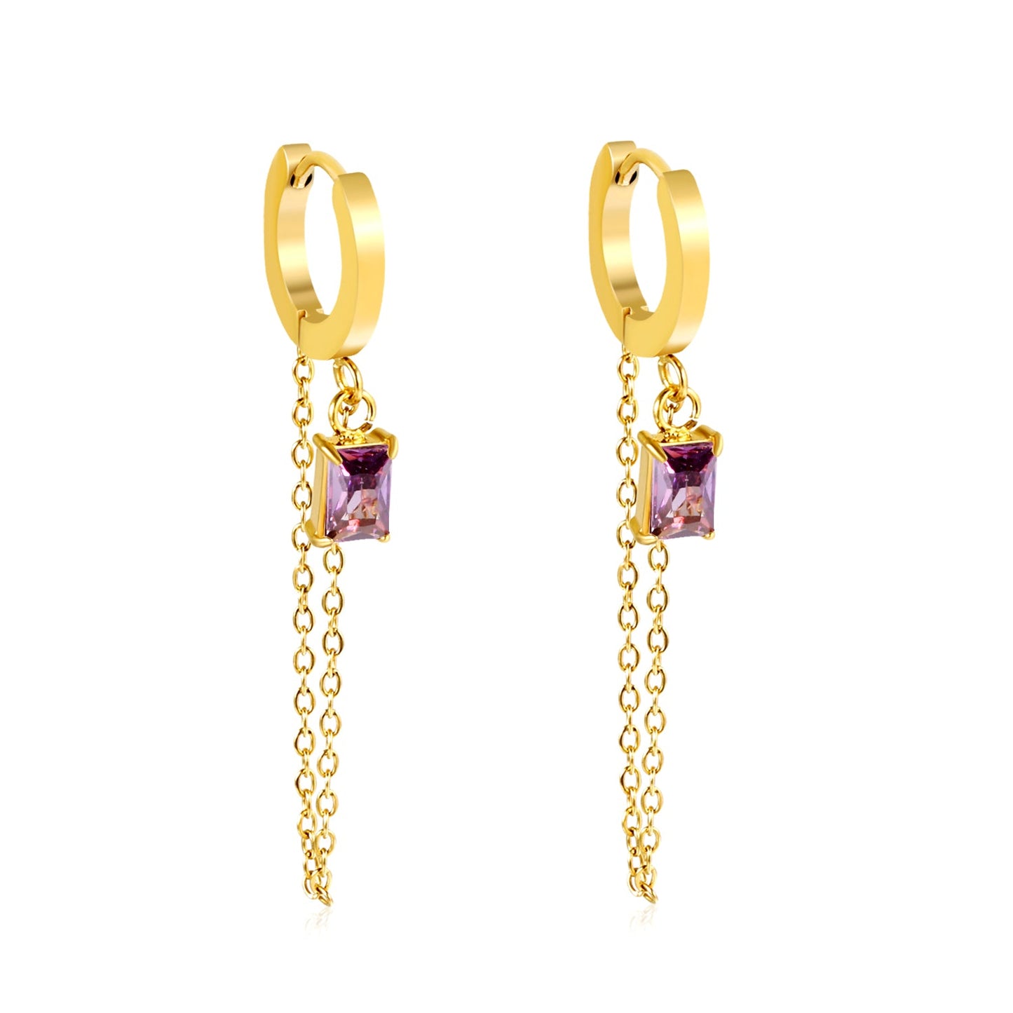 2.0*10mm ear hook 5*7mm white/green/pink/purple zirconia 3.5cm tassel earrings Gold asonjewelry