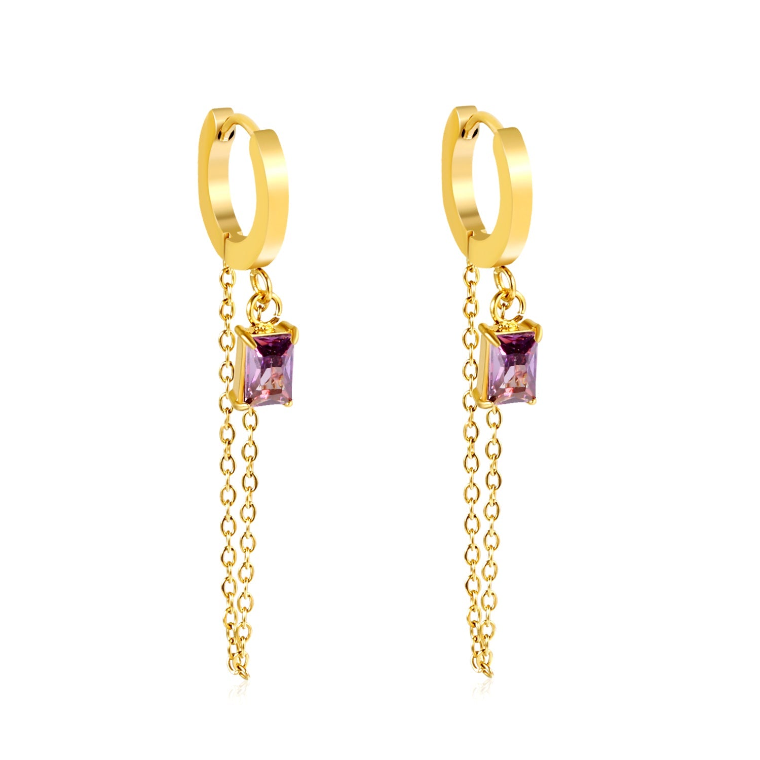 2.0*10mm ear hook 5*7mm white/green/pink/purple zirconia 3.5cm tassel earrings Gold asonjewelry