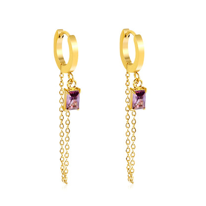 2.0*10mm ear hook 5*7mm white/green/pink/purple zirconia 3.5cm tassel earrings Gold asonjewelry