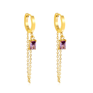 2.0*10mm ear hook 5*7mm white/green/pink/purple zirconia 3.5cm tassel earrings Gold