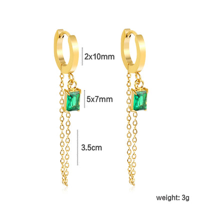 2.0*10mm ear hook 5*7mm white/green/pink/purple zirconia 3.5cm tassel earrings Gold asonjewelry