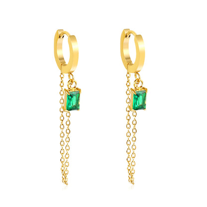 2.0*10mm ear hook 5*7mm white/green/pink/purple zirconia 3.5cm tassel earrings Gold asonjewelry