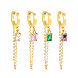 2.0*10mm ear hook 5*7mm white/green/pink/purple zirconia 3.5cm tassel earrings Gold