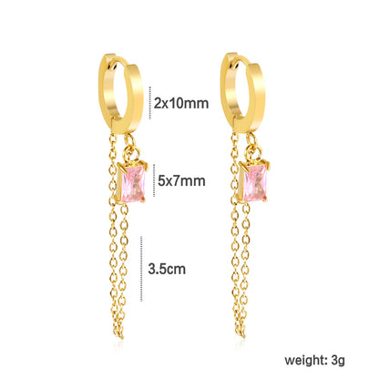 2.0*10mm ear hook 5*7mm white/green/pink/purple zirconia 3.5cm tassel earrings Gold asonjewelry