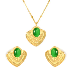Emerald/White Cat's Eye Cat's Eye Fan-Shaped Set 0.4 Side-Mounted Pearl Chain 40+5cm+6mm Round Pendant Fan-Shaped Set Gold