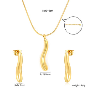 Long teardrop set, gold, 0.9 round snake chain 40+5cm+6mm round pendant