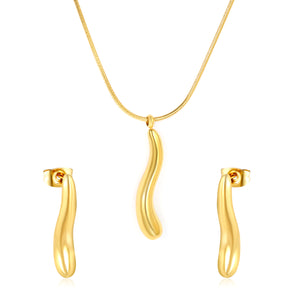 Long teardrop set, gold, 0.9 round snake chain 40+5cm+6mm round pendant