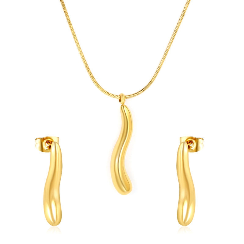 Long teardrop set, gold, 0.9 round snake chain 40+5cm+6mm round pendant