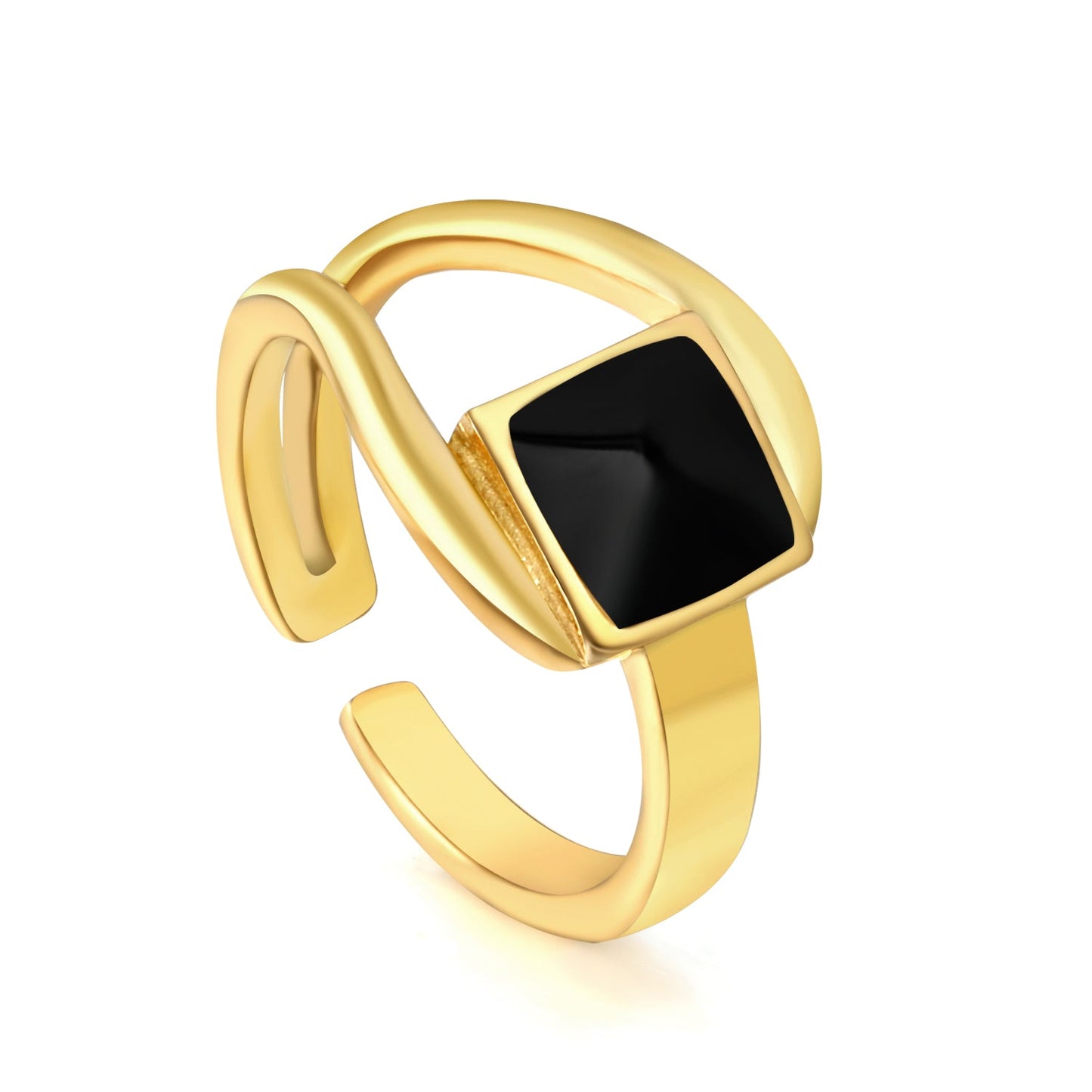 A minimalist ring with simple lines displayed with black drip polish asonjewelry
