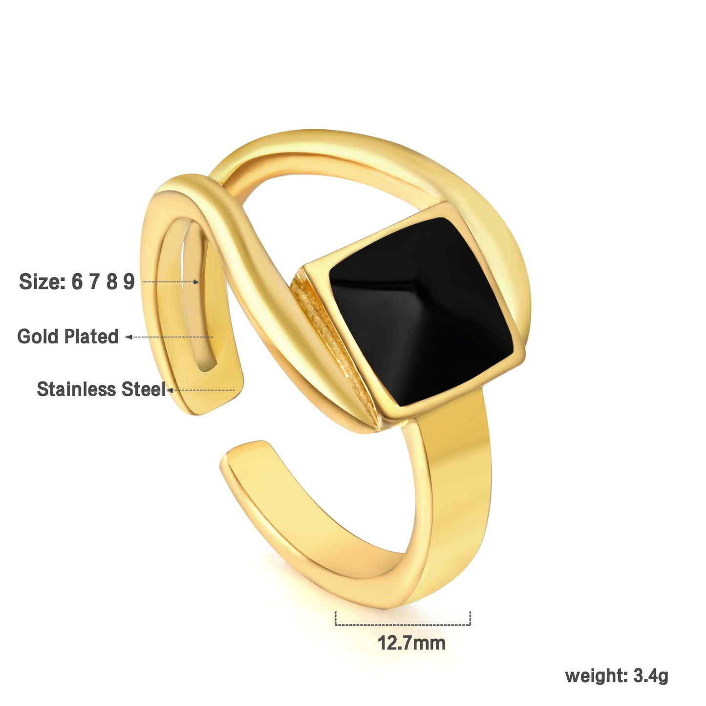 A minimalist ring with simple lines displayed with black drip polish asonjewelry