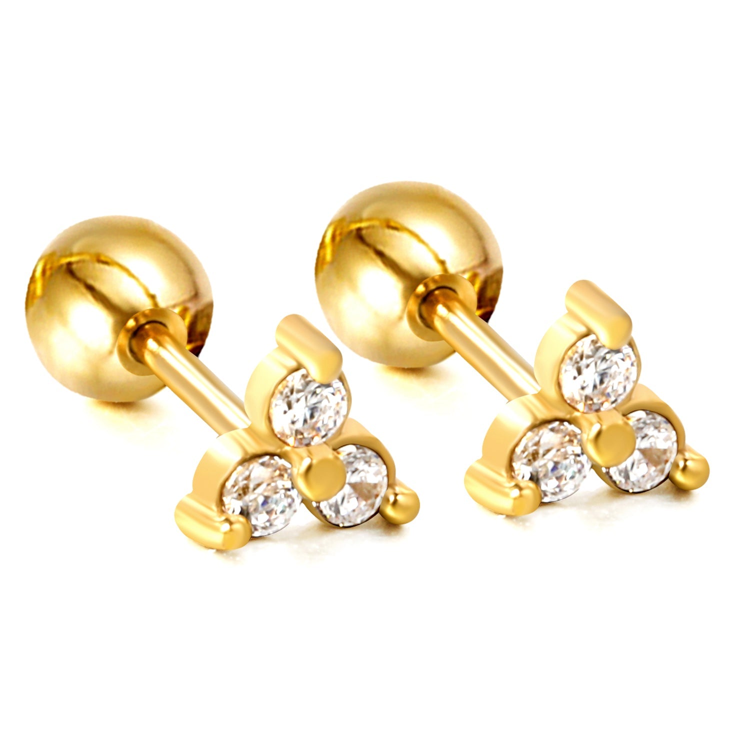 Steel ball screw-in triangle with 3 round white diamond earrings 5*5mm asonjewelry