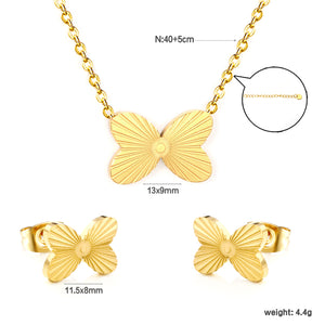 Laser butterfly set, gold, 0.35 cross chain 40+5+6mm round pendant
