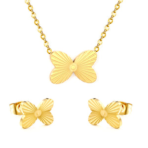 Laser butterfly set, gold, 0.35 cross chain 40+5+6mm round pendant