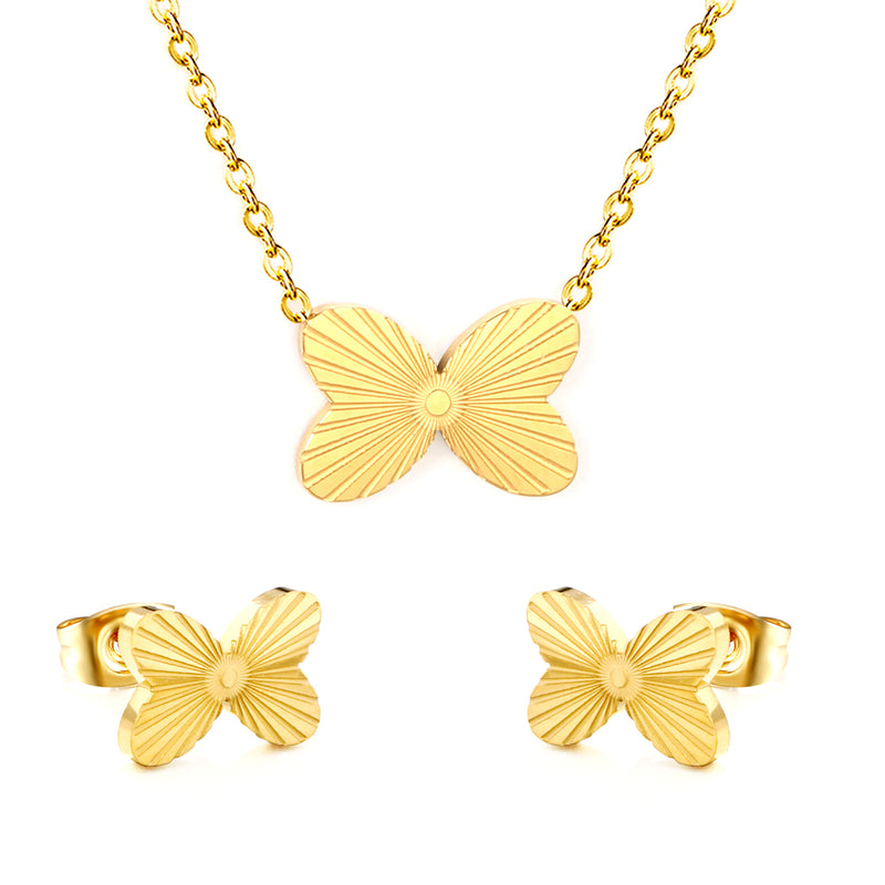 Laser butterfly set, gold, 0.35 cross chain 40+5+6mm round pendant