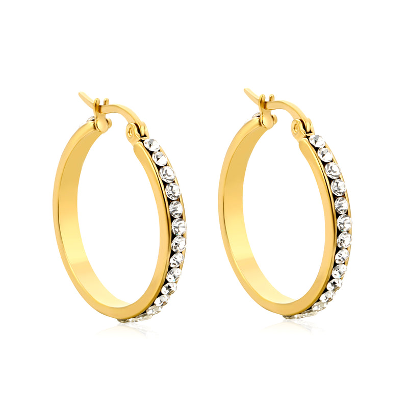 Gold - Plated Diamond - Accented Hoop Earrings