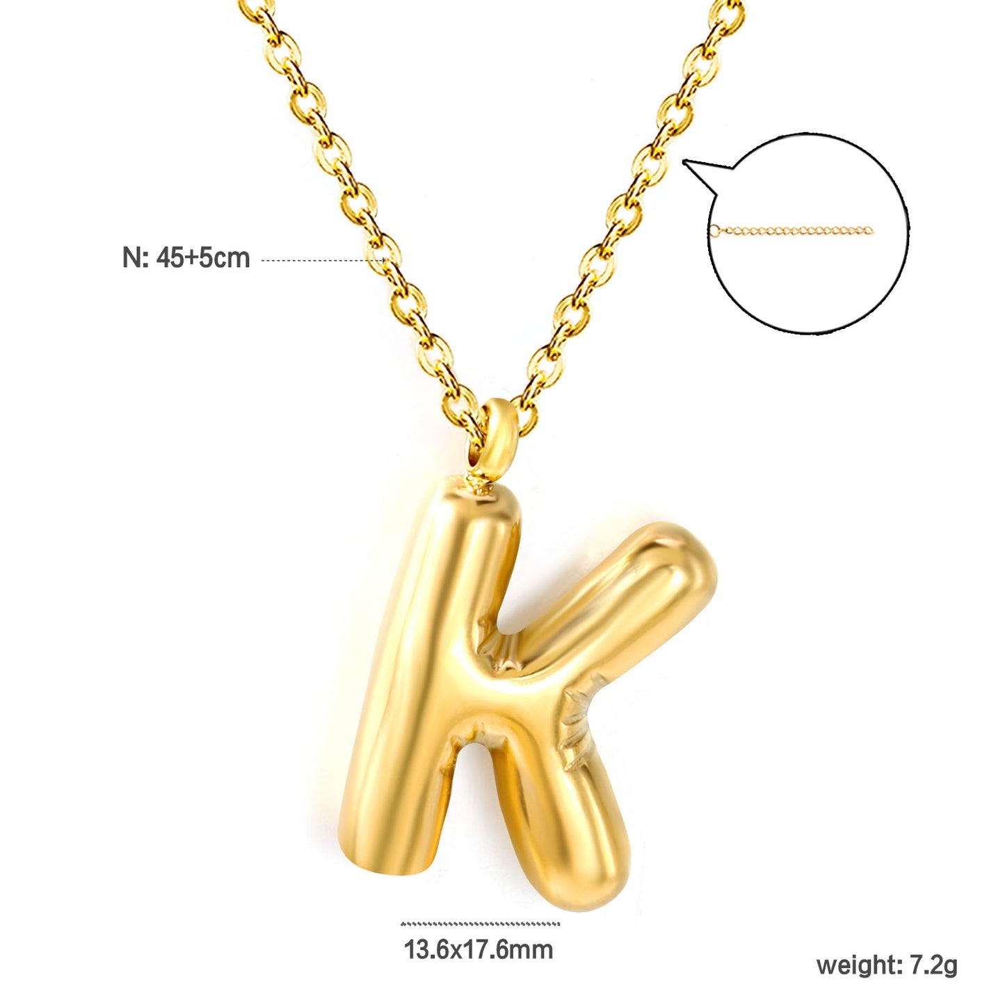 A~Z Bubble Letter Pendant Necklace 45+5cm asonjewelry