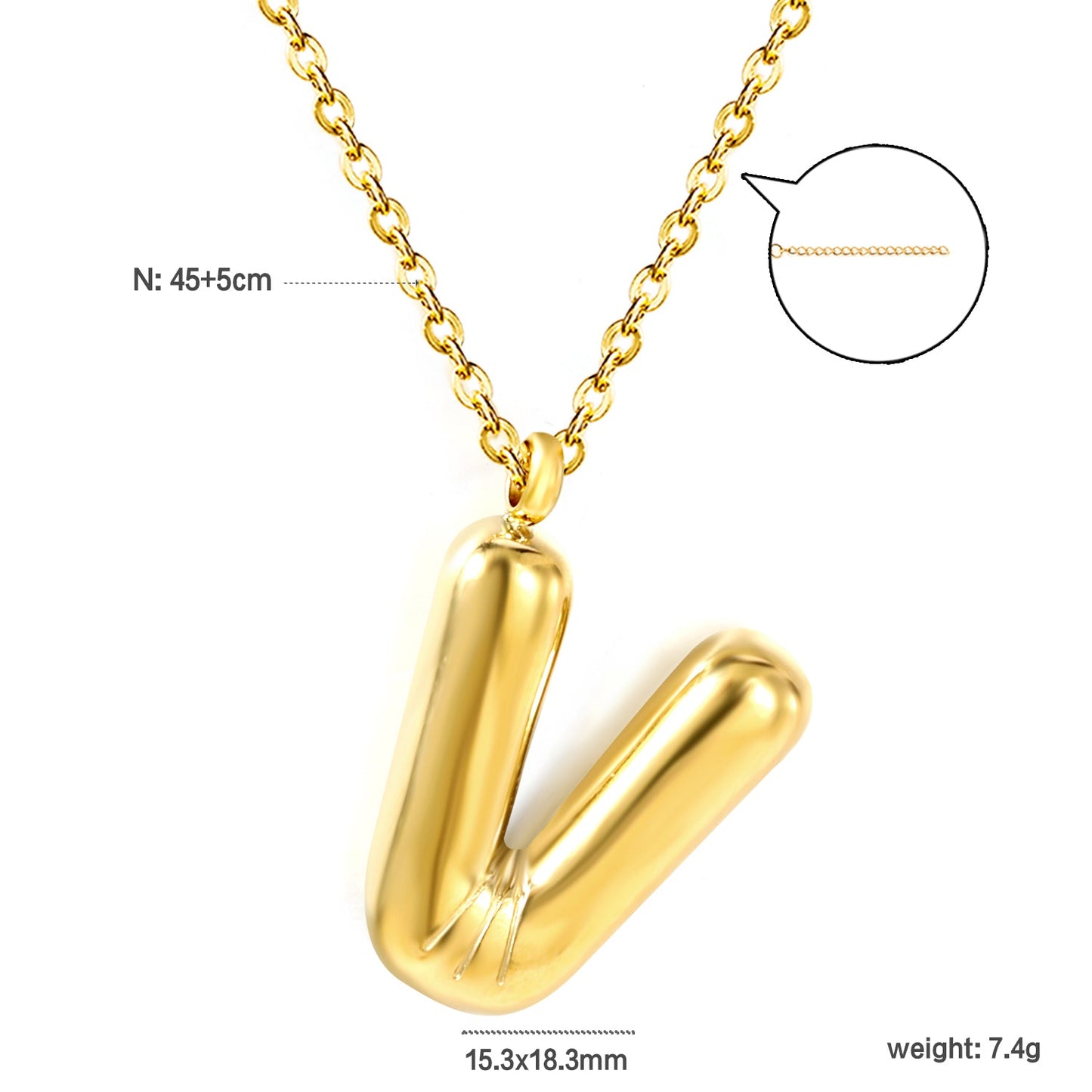 A~Z Bubble Letter Pendant Necklace 45+5cm asonjewelry
