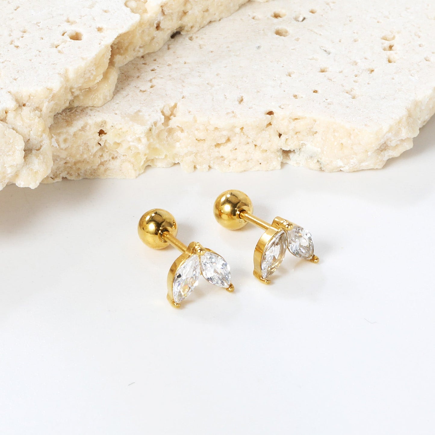 Steel ball screw plugs small seedling buds with white diamonds earrings 6.6*5.8mm asonjewelry