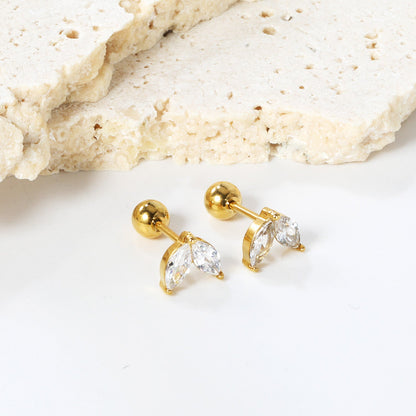 Steel ball screw plugs small seedling buds with white diamonds earrings 6.6*5.8mm asonjewelry