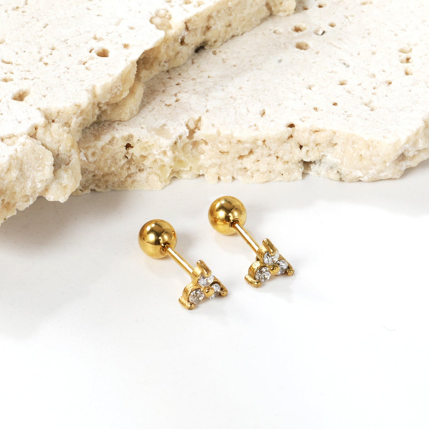 Steel ball screw-in triangle with 3 round white diamond earrings 5*5mm asonjewelry