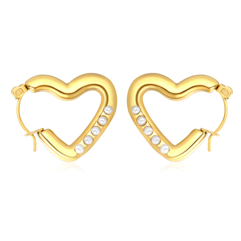 18x22mm heart-shaped white pearl earrings, gold