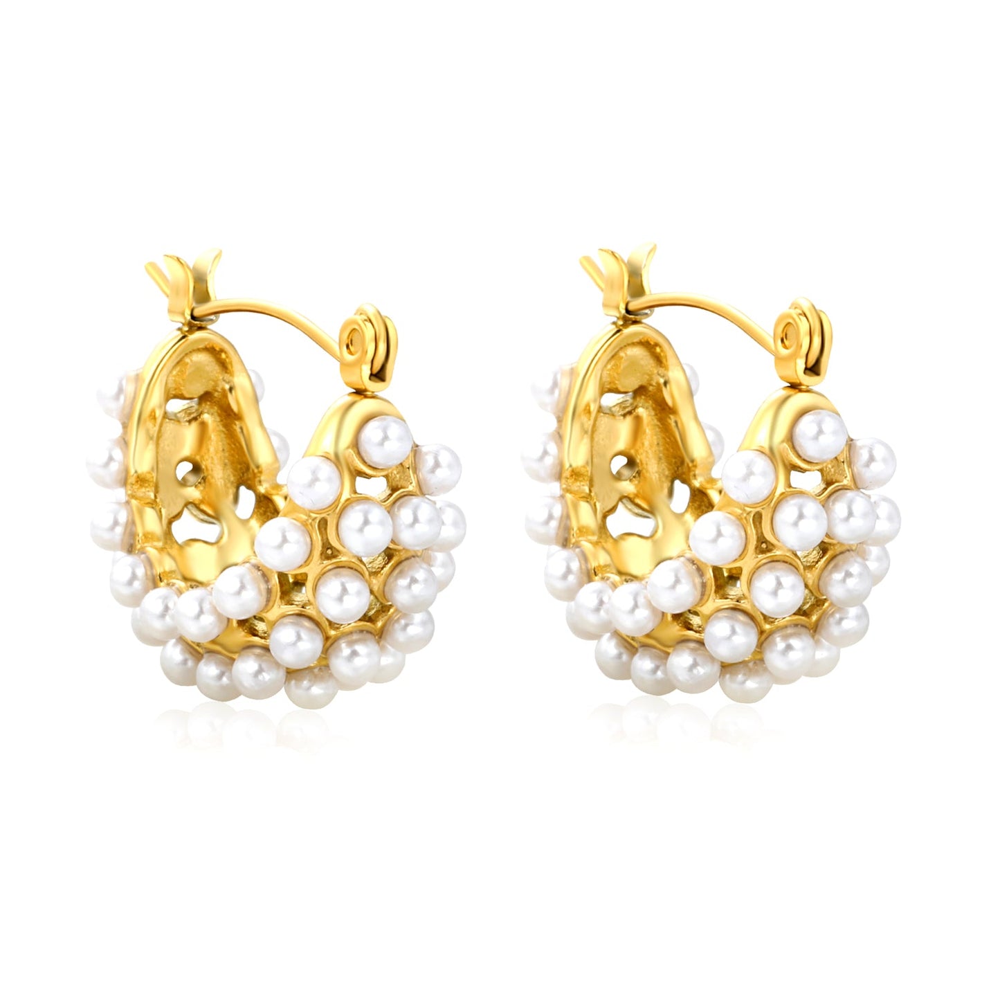 23x19mm Basket-Shaped Imitation Pearl Ear Hook, Gold asonjewelry