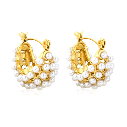 23x19mm Basket-Shaped Imitation Pearl Ear Hook, Gold asonjewelry