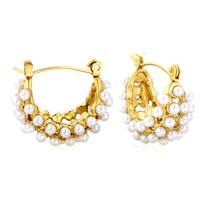 23x19mm Basket-Shaped Imitation Pearl Ear Hook, Gold