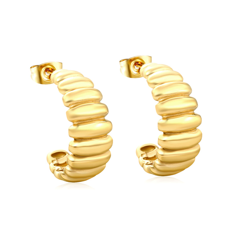 8.5x21mm curved horn stud earrings, gold