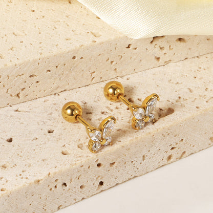 Steel Screw Butterfly with White Diamonds & Mixed Diamonds Earrings 9.2*8.3mm asonjewelry