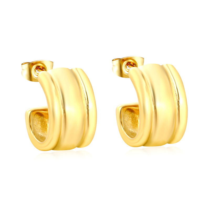 10.5x16mm Smooth Wide Curved Ear Stud, Gold