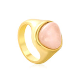 14.5mm high triangular tiger's eye/pink crystal ring, gold ring