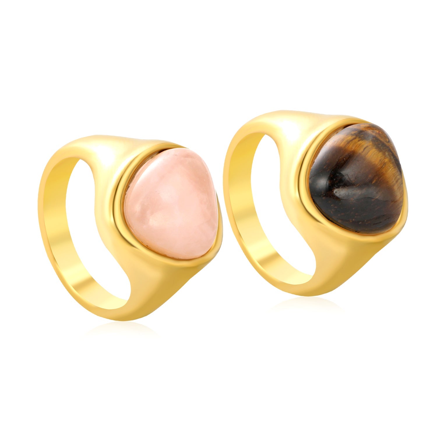 14.5mm high triangular tiger's eye/pink crystal ring, gold ring asonjewelry